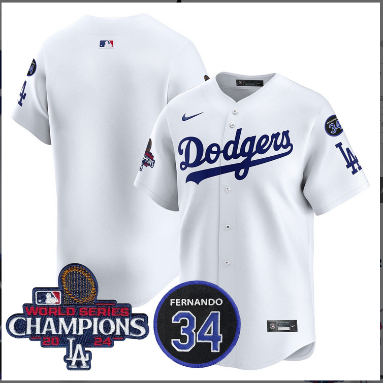 Men MLB Los Angeles Dodgers blank white2024 World Series Champions Patch Limited Jersey